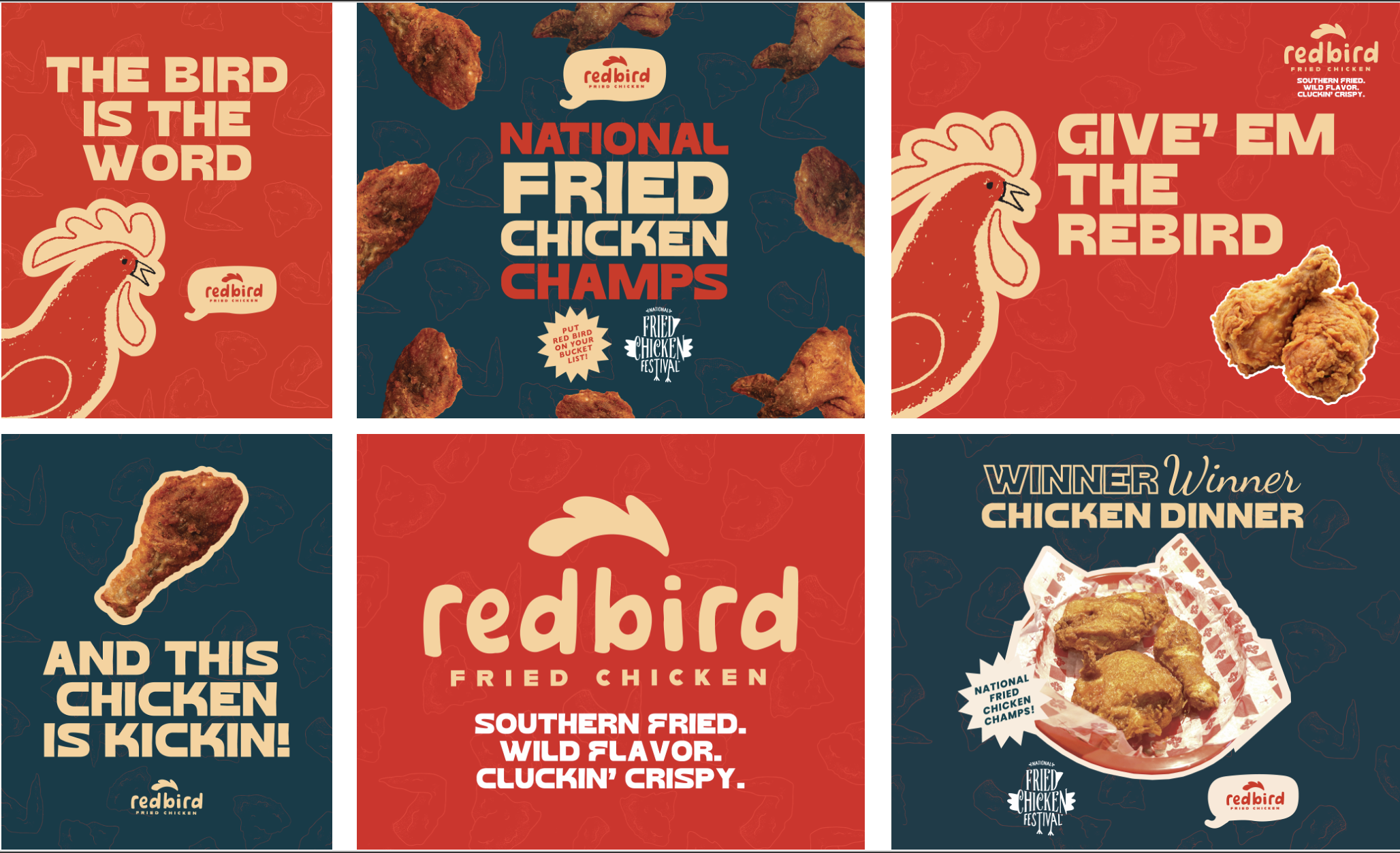 Redbird Fried Chicken social media content grid — campaign creative results